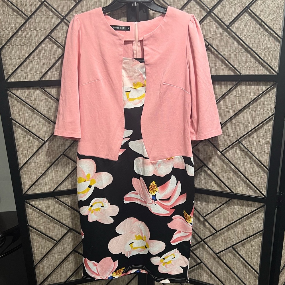 NWOT - Pink and Black Floral Midi Dress - XXL